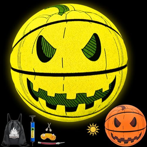 MILACHIC Basketballball, leuchtet im Dunkeln, Kürbismuster für Halloween, für drinnen und draußen, Verbundleder, leuchtender Basketball, Orange, für Herren und Damen, Basketballgeschenk