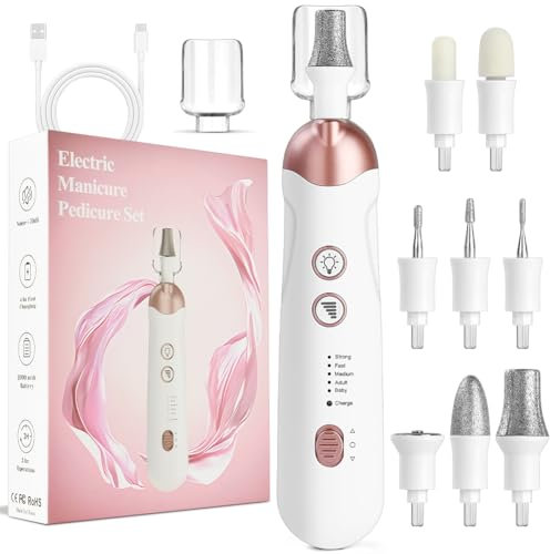 AOGOE Set de Manicura y Pedicura Electrico Inalámbrico, Lima de Uñas Electrica Recargable de 5 Velocidades, Lima Eléctricas Uñas con Led y 8 Brocas, Torno de Uñas Para el Cuidado de Manos y Pies