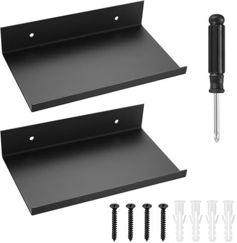 Bnnrjia 2 Stück Wandregal Schwarz Metall, Regal Wandregale, Schweberegal, Wandregal Metall Schweberegale, Schwebendes Regal, Bücherregal Wand für Wohnzimmer Schlafzimmer Badezimmer Büro