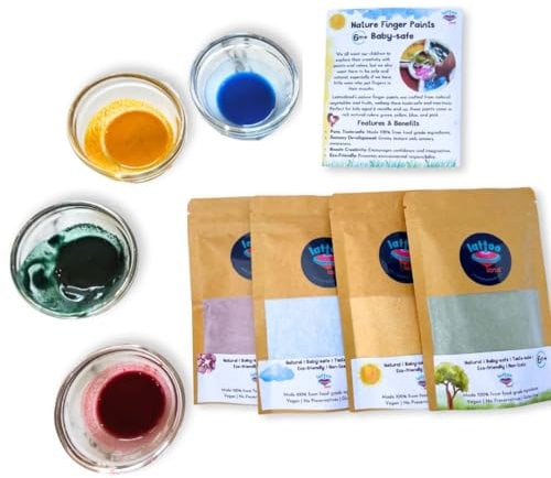 Lattooland Natural Vegan Finger Paints for Babies & Toddlers | Vegetable-based Paint Powders | Non-Toxic Baby Paint Set for Art, Craft | Eco-Friendly Color Paint Set | Taste-safe Toddler Paint Set |