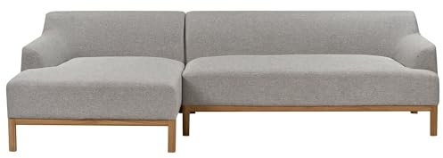 Beliani 3-Sitzer Ecksofa Stoffbezug grau mit Chaiselounge rechts hohe Holzbeine Sosjo