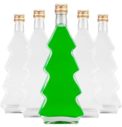 SUPERBUTELKI.PL Bouteilles en verre Sapin de Noël 500 ml - Bouteilles Noël - Bouteilles vides avec teintures, liqueur 5 pièces - Bouteille en verre Avec bouchon - Bouteille en verre à remplir