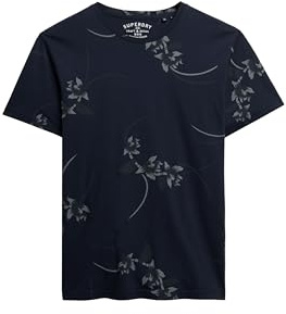 Superdry Herren Klassisches Essential T-Shirt mit Print Seltene Orchidee Marineblau XL