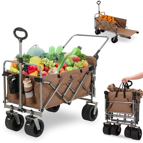 Rowce Chariot de Plage Pliable Poignée Réglable Chariot de Jardin Chariot à roulettes Tout Terrain pour Extérieur Camping Festival, Camping, Courses,Jardin avec Jusqu’à 120KG