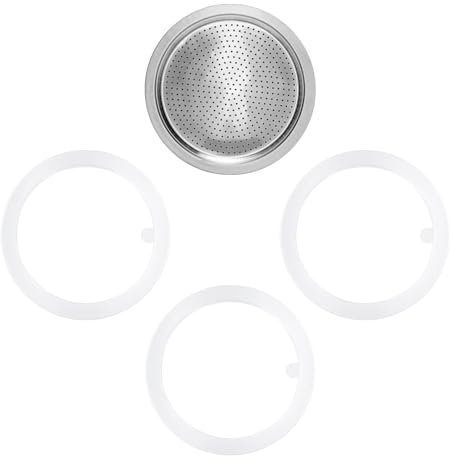 Wedrink Moka Pot 1 Filter und 3 Silikondichtungen Ersatz für Edelstahl Moka Pot und Stovetop Espresso Coffee Maker gasket silicone filter(9 Tasse)