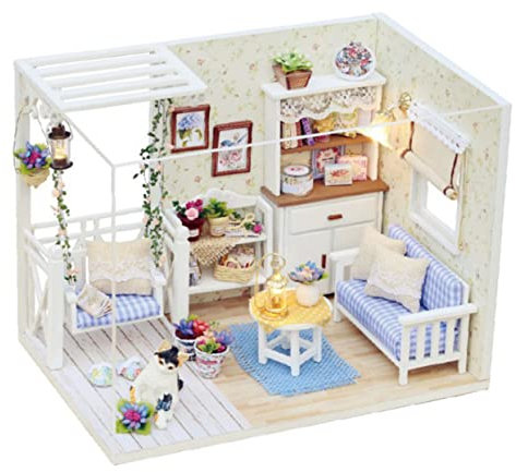 KONTONTY Selbstgemacht Holzhaus Bausatz Miniatur Hausmodell Mit Led Licht Kreatives Holzhaus Für Kinder Und Erwachsene Basteln Zu Weihnachten Und Geburtstag