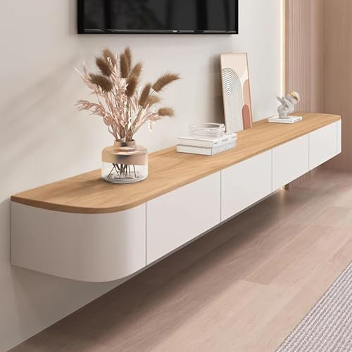 Kroscro Tv Schrank Hängend Multifunktionaler TV-Schrank aus Holz Tv Cabinet for Living Room Fernsehkommode mit Stauraum Geeignet für Wohnzimmer, Schlafzimmer (Holz+Weiß, 240cm/94.5in)