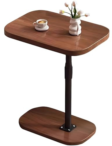 lcvtos Flacher C-Tisch, Höhenverstellbarer Beistelltisch für Sofa,Beistelltisch Mobiler Couch-Tisch,Mobil & Praktisch PlatzspFlacher C-Tiarend für Sofa Schlafzimmer (Dunkles Walnussholz)