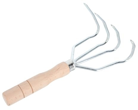 CIYODO 1Stück Gartenrechen mit Vier Zähnen Robustes Handwerkzeug für Gartenarbeit zum Lösen von Böden und Umdrehen Erdreichs Ergonomischer für Optimalen