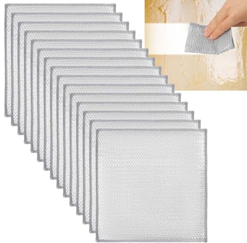 15Pcs New Upgrade Triple-Layer Non Scratch Wire Dishcloth Multipurpose Wire Dishwashing Rag for Wet and Dry Silver Mesh Dish Cloths Rust Removal Cleaning Cloth Kitchen for Cookware Sinks Stove Tops