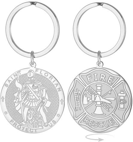 EUEAVAN Porte-clés Saint Florian pour hommes Patron Médaille double face Saint Pompier Amulette religieuse Cadeau catholique Accessoires pour pompiers