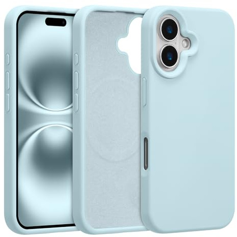 UCASONG Magnetic Liquid Silicone Phone Case for iPhone 16, Sky Blue | 6.1Inch, Compatible with MagSafe, Cute Plain Solid Color Slim Case, Soft Smooth Matte Shockproof Protective Cover