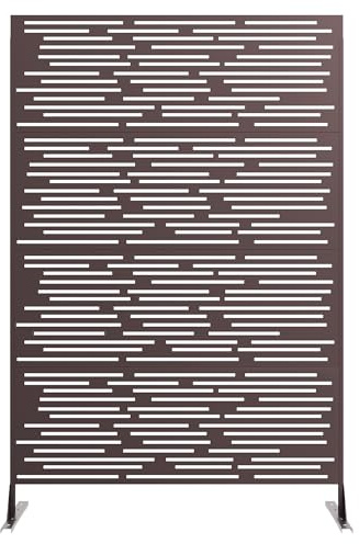 Garvee Clôture décorative de jardin en métal – Panneau autoportant anti-rouille, rayures modernes, installation emboîtable – Marron – 72'' – Stripes (vertical and horizontal), brown