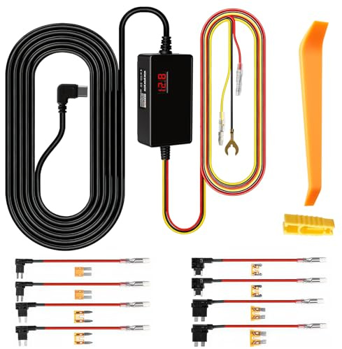 Dashcam Hardwire Kit, Typ-C Festverdrahtungs-Kit,USB-C Display Hardwire Kit | mit Dreistufig Einstellbarem Niederspannungsschutz,11.8/23.6V, 12.1/24V, 12.4/24.4V zu 5V, Acc Kabel für Dashcam