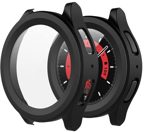 Techsuit für Samsung Galaxy Watch5 Pro Hülle und Displayschutz mit Gehärtetem Glas, HD Klarheit, Volle Abdeckung, Kratzschutz, Schlankes Design, Defense360 Pro, Schwarz