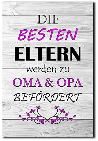 Homeyourself Hochwertiges Metallschild 30 x 20 cm aus Alu Verbund Die besten Eltern Werden zu Oma & Opa befördert Deko Schild Wandschild