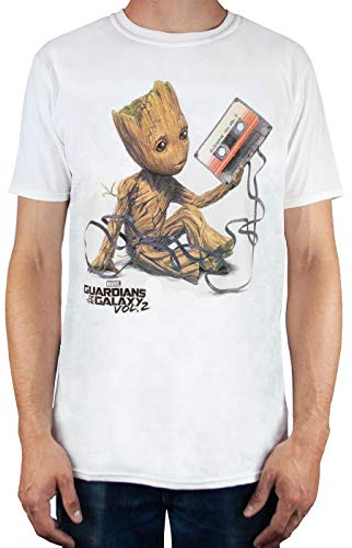 Guardians of the Galaxy Men's Vol 2 Groot Tape T-Shirt (S), White