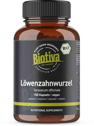 Löwenzahnwurzel Bio 150 Kapseln - 450mg Löwenzahnwurzelpulver je Kapsel - vegan - Abgefüllt und kontrolliert in Deutschland - Biotiva