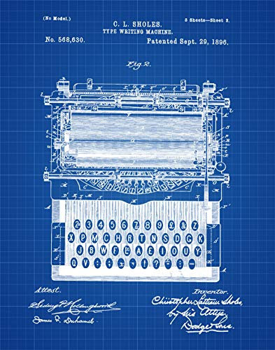 WallBuddy WB043 Vintage-Schreibmaschine, Patent-Druck, tragbar, Schreibmaschine, Poster, Geschenk für Schriftsteller, Schreibmaschine, Kunst (bis zu 50 cm x 70 cm), Blueprint, 8.3 x 11.7 (A4)