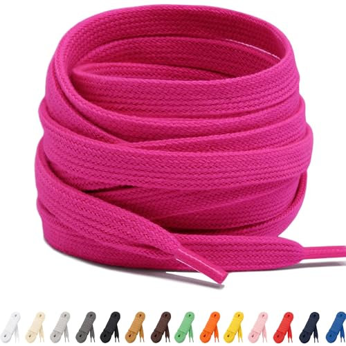 Laceter Lacci Piatte per Scarpe da Ginnastica, Sneakers e Stivali - Resistenti e Duraturi, Larghezza 8mm - Disponibili in Diverse Lunghezze e Colori per Uomo, Donna e Bambini - Rosa peonia, 75 cm