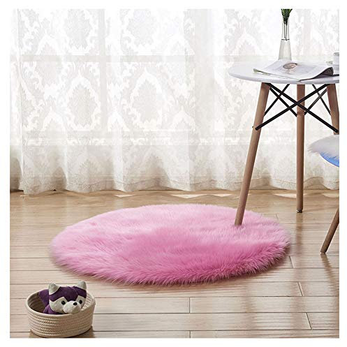 DAIHAN Shaggy Lammfell-Teppich,Flauschiger Kunstfell Schaffell Lammfellimitat Teppich rund für Stuhl Sofa Wohnzimmer Schlafzimmer Kinderzimmer Rose 45 * 45cm