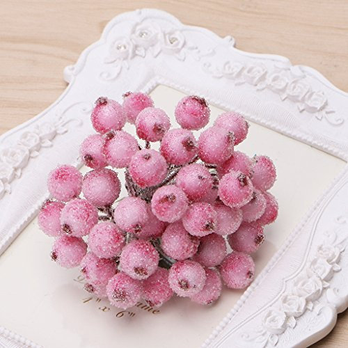 Rtengtunn Baies givrées artificielles, 40 pièces décoratif Mini noël givré Fruits Baies Houx Fleur Artificielle - Rose