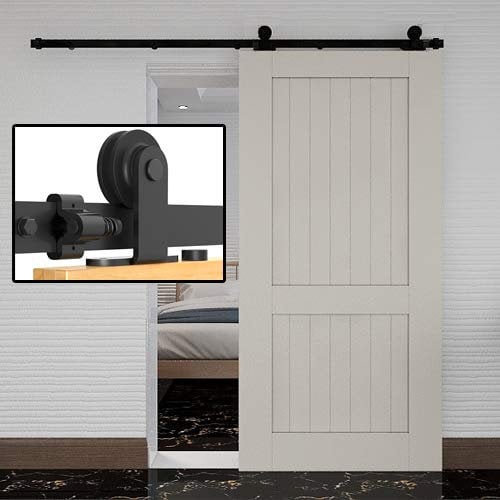 TSMST 173CM/5.6FT Sliding Door Track Kit Sliding Barn Wood Doors Rail T Mount Hangers Black for Single Door