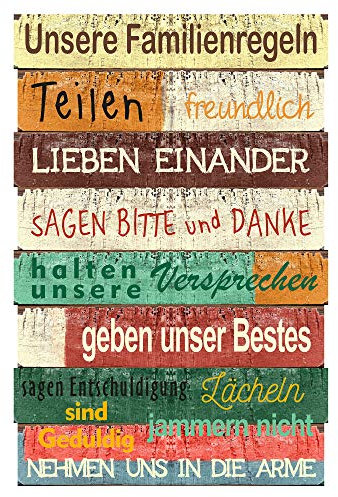 Bild Unsere Familienregeln Shabby-Look Familie Plankenschild Sprüche Deko Wohnung