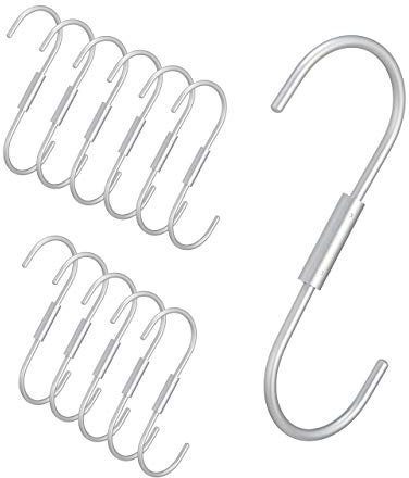 Relaxdays 12 x S Haken, Universalhaken drehbar, Allzweckhaken, Küchenleiste, Bad, Kleiderstange, Einhängehaken, Aluminium, silber