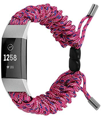 TopTen Uhrenarmband kompatibel mit Fitbit Charge 2, Nylonseil, Ersatzzubehör, verstellbares Armband (Hot Pink)