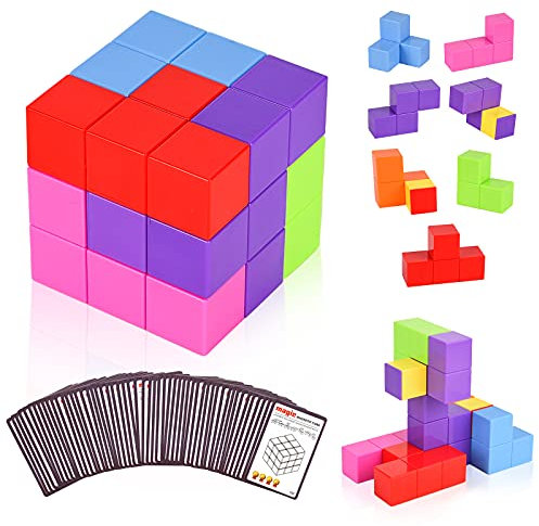 Ulikey Magnetische Bausteine Würfel, Bausteine Spielwaren für Kinder mit 54 Smarte Cards Teile Puzzles Gehirn Training Intelligenz Stressabbau Spielzeug Spiele, Quadratische Würfel
