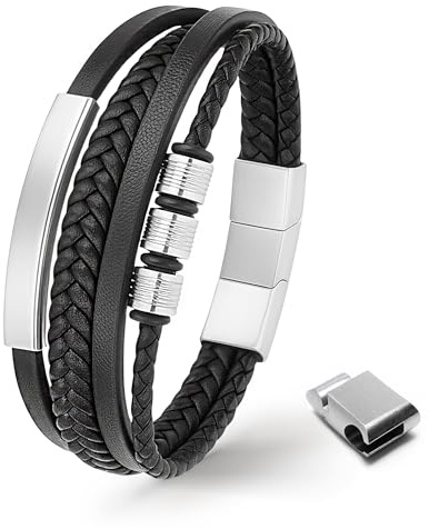 UNIQAL | Lederarmband Herren BLACK SHAPE Mens Bracelet | Edelstahl, Echtleder | Etui Box Gratis