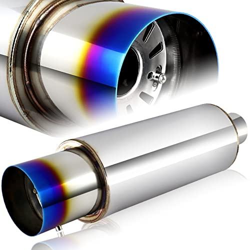 Q1-TECH, Universal 4 Burnt Tip JDM N1 Style Muffler Hi Flow Stainless Steel Weld-On 3.0 Inlet , Muffler , Removable Silencer Pre-attached , Deep and Smooth tone