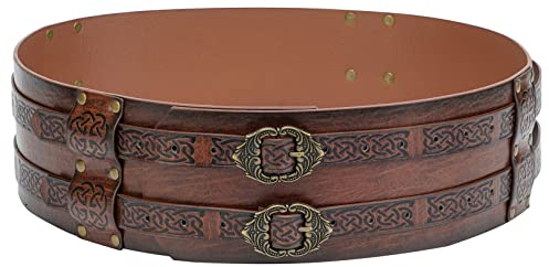 Thajaling Mittelalterlicher Ledergürtel, breiter Gürtel für LARP-Halloween-Kostüme, Retro keltischer Knoten geprägter PU-Ledergürtel, Renaissance-Rittergürtel für Halloween-Cosplay-Zubehör