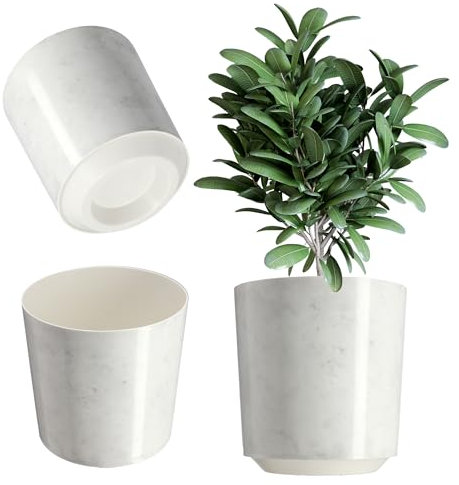 KADAX Plant Pot, Plastic Flower Pot with Decorative Pattern for Large House Plants and Herbs, Indoor Planter for Peace Lily (19.5 cm, White Marble)