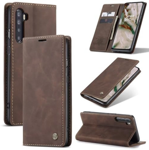 SLWYF Handyhülle für OnePlus Nord/OnePlus 8 Nord/OnePlus Z Hülle Premium Lederhülle Klappbar Flip Case Tasche Magnet Kartenfach Standfunktion Klapphülle Schutzhülle für OnePlus Nord, Kaffee