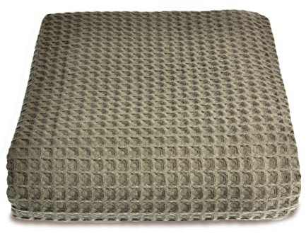 Allure Waffle Throw Blanket, 100% Cotton Luxury Double Bedspread, 175 x 225cm (Khaki)