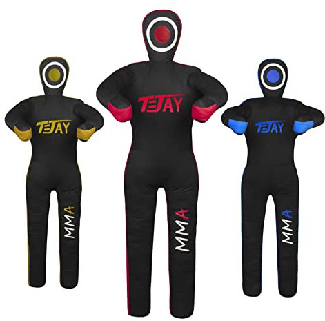 T=JAY Maniquí de Agarre de posición de pie MMA para jiu jistu brasileño BJJ, Lucha Libre, Lanzamiento de Judo Karate y Chupete para sumisión, sin Relleno (59 Pulgadas (Pulgadas), Negro Rojo)