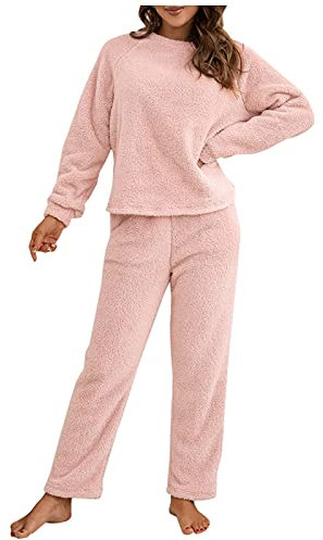 Innerternet Costume en polaire pour femme - Veste à capuche - Avec fermeture éclair et capuche - Manches longues - Haut + pantalon long - Sport Yoga - Tenue en velours - Costume chaud, Rose, M