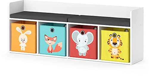 Vicco Kindersitzbank Luigi, Weiß, 142 x 53 cm mit 4 Faltboxen Opt.1