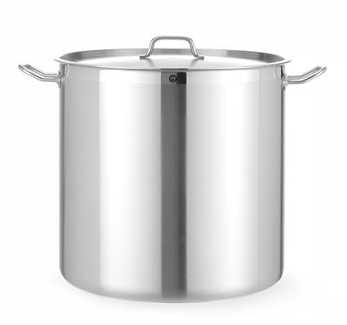 HENDI Olla de cocina, alta, con tapa con orificios de salida de vapor, fondo de inducción continuo, apta para todas las fuentes de calor y el lavavajillas, 70L, ø450x(H)450mm, acero inoxidable
