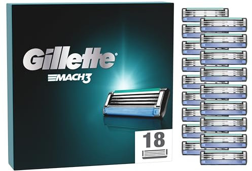 Gillette Mach3 Rasierklingen, 18 Ersatzteile (3 Klingen), Mikroschutzklappe, optimaler Gleiteffekt mit Schmierband, bis zu 15 Rasuren mit 1 Klinge