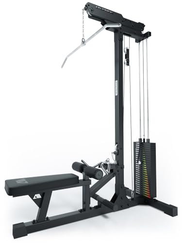 ATLETICA Latzug mit Ruder-Station| Studioqualität | 125 kg Steckgewicht | Zur Stärkung des Rückens und Bizeps | Hochwertige Materialien und Ausstattung