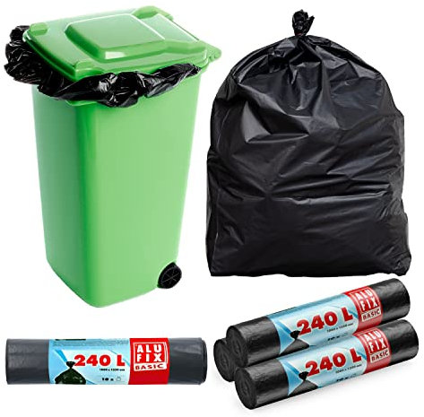 Schwarze ALUFIX Müllsäcke 240L - 100x125 cm - 4 Rollen mit je 10 Stück - Schwarze müllbeutel - Abfallsäcke - Material HDPE - Mülltüten - Ideal für Gastronomie - Haushalt - Reparatur