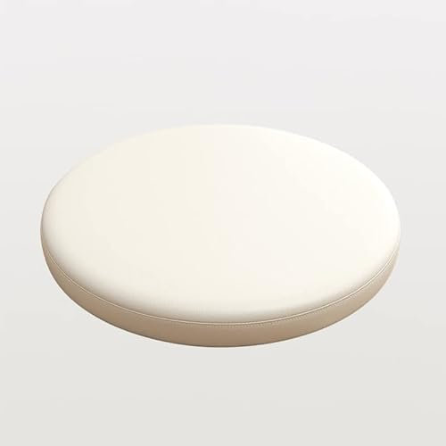 Mkuha Stuhlkissen Sitzkissen mit Reißverschluss, Kunstleder Sitzauflage für Innen Büro Wohnzimmer, Gefüllte Gedächtnisschaum, rutschfest, Rund, Wasserdicht, Einfarbig, Dick 4cm,Weiß,30cm