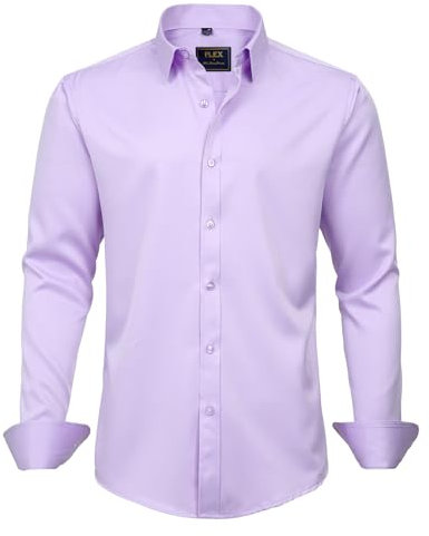J.VER Chemise Homme Chemisette Homme Manches Longues Chemise Regular Fit Business Classe Casual Chemises Boutonnées Repassage Facile Violet Clair XXL