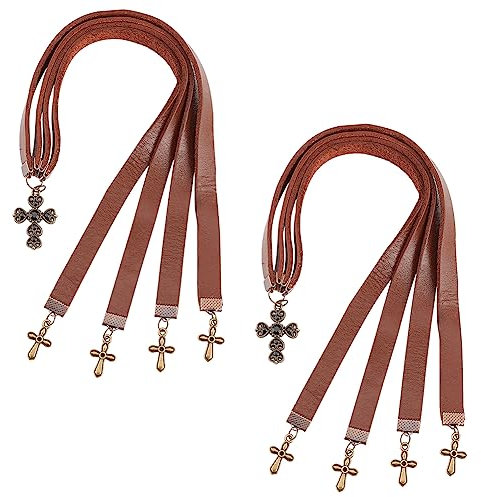 FINGERINSPIRE 2 Stück Leder Lesezeichen 31x1 cm Bibel Lesezeichen Aus Rindsleder Mit 4 Bändern Lesezeichen Mit Legierungs Kreuz Anhänger Sattelbraun Christliches Leder Lesezeichen Für Buchliebhaber