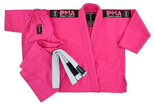 Playwell Kids Pink Pro Elite BJJ GI Uniforme para niñas, viene con cinturón blanco gratis (M2), rosa, Altoa única