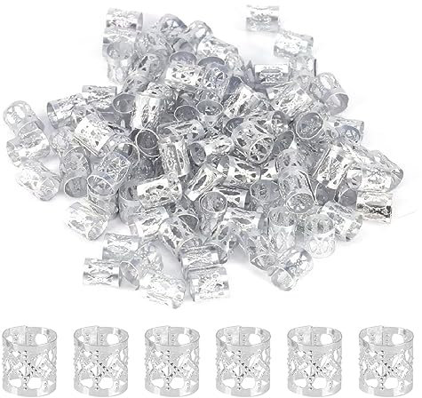JITNGA 50 Stück Dreadlocks Zubehör, Aluminium Dread Lock Verstellbar Metall Cuffs Dreadlocks Perlen Flechtet Haar Schmuck Für Modenschauen, Partys (Silber)