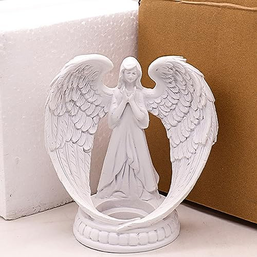 TITA-DONG Gebetsengel-Kerzenständer, Engelsflügel-Teelichthalter mit Ständer, Betender Engel-Kerzenhalter, Reinweiße Flügelengel-Gebetsstatue für Wohnzimmer, Esszimmer, Hochzeitsdekoration(7x7,5cm)